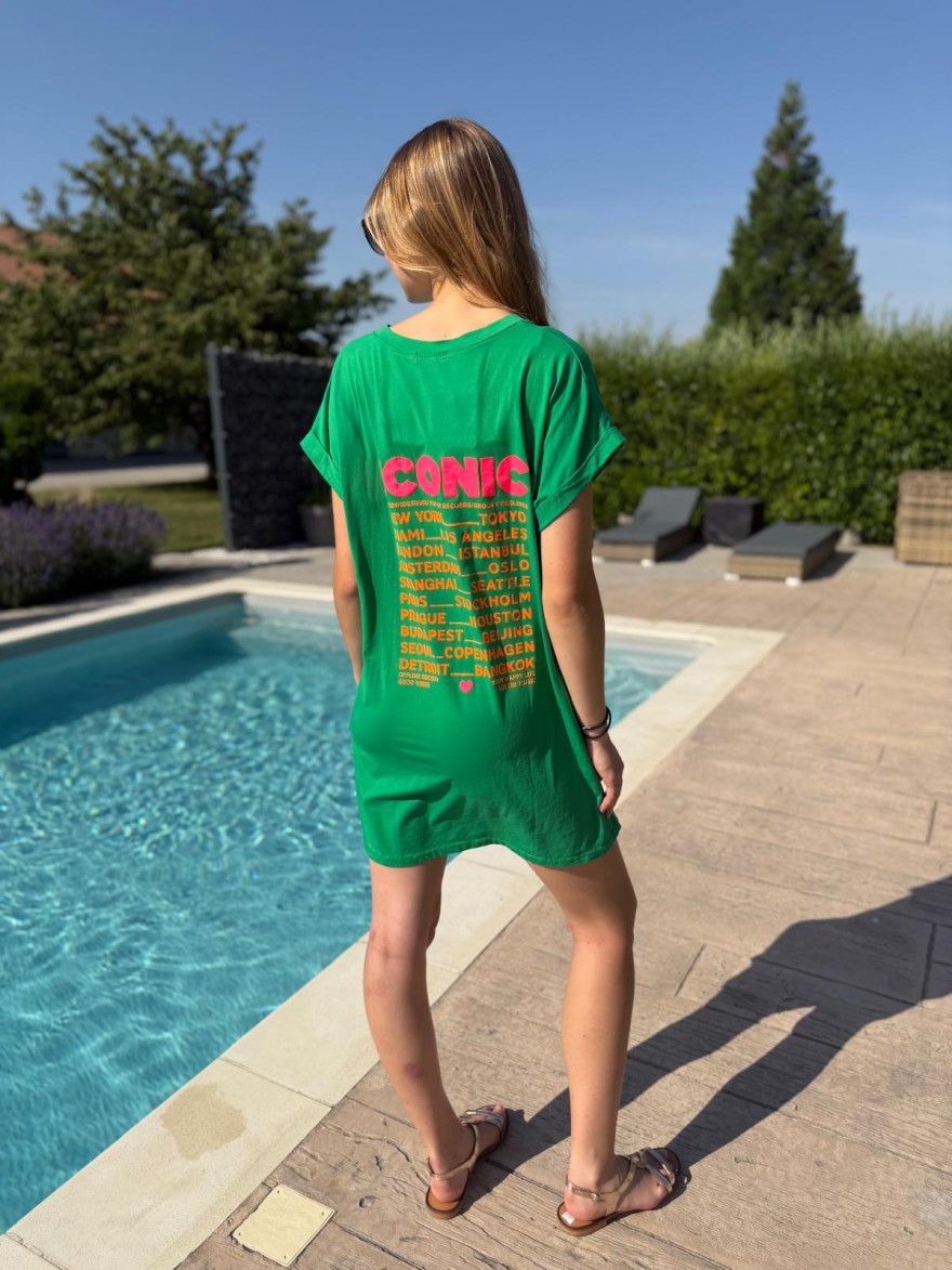 Robe Été Iconic Fluo Vivichy Made in Italie Col V Coupe Droite | Marina & Paloma