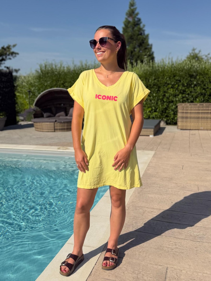 Robe Été Iconic Fluo Vivichy Made in Italie Col V Coupe Droite | Marina & Paloma