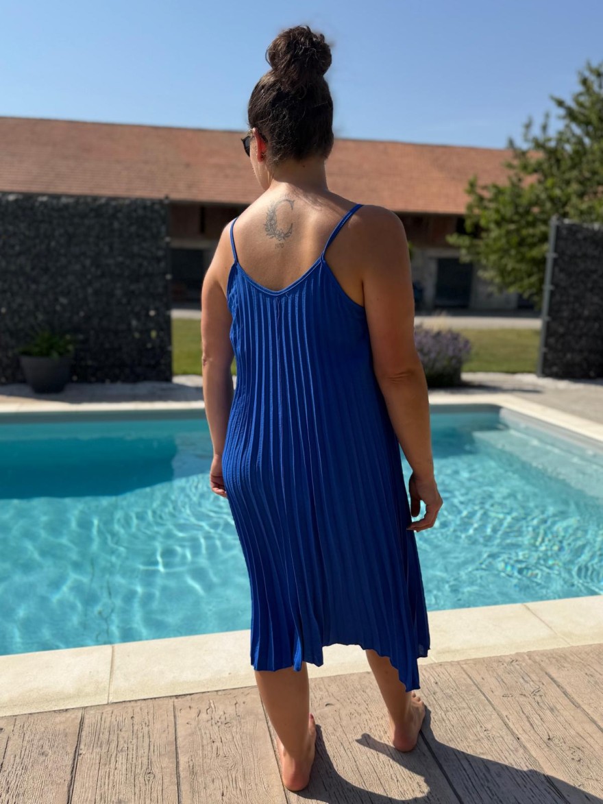 Robe Plissée Fine Bretelle Unie Légère Taille Unique | Marina & Paloma