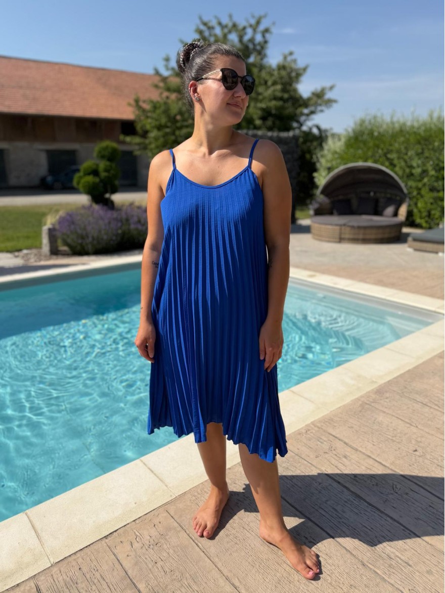 Robe Plissée Fine Bretelle Unie Légère Taille Unique | Marina & Paloma