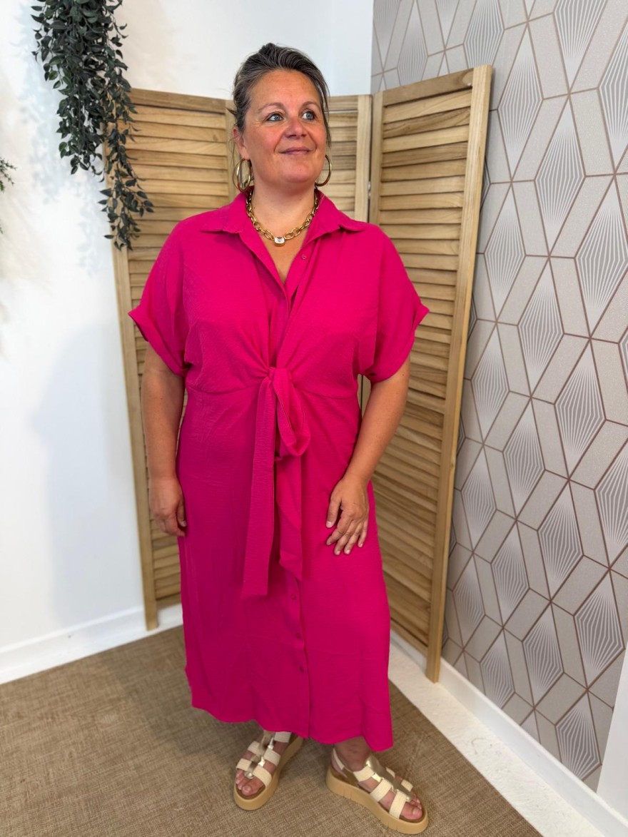 Robe Longue Fuchsia Maelle à Nouer Devant Fluide | Marina & Paloma