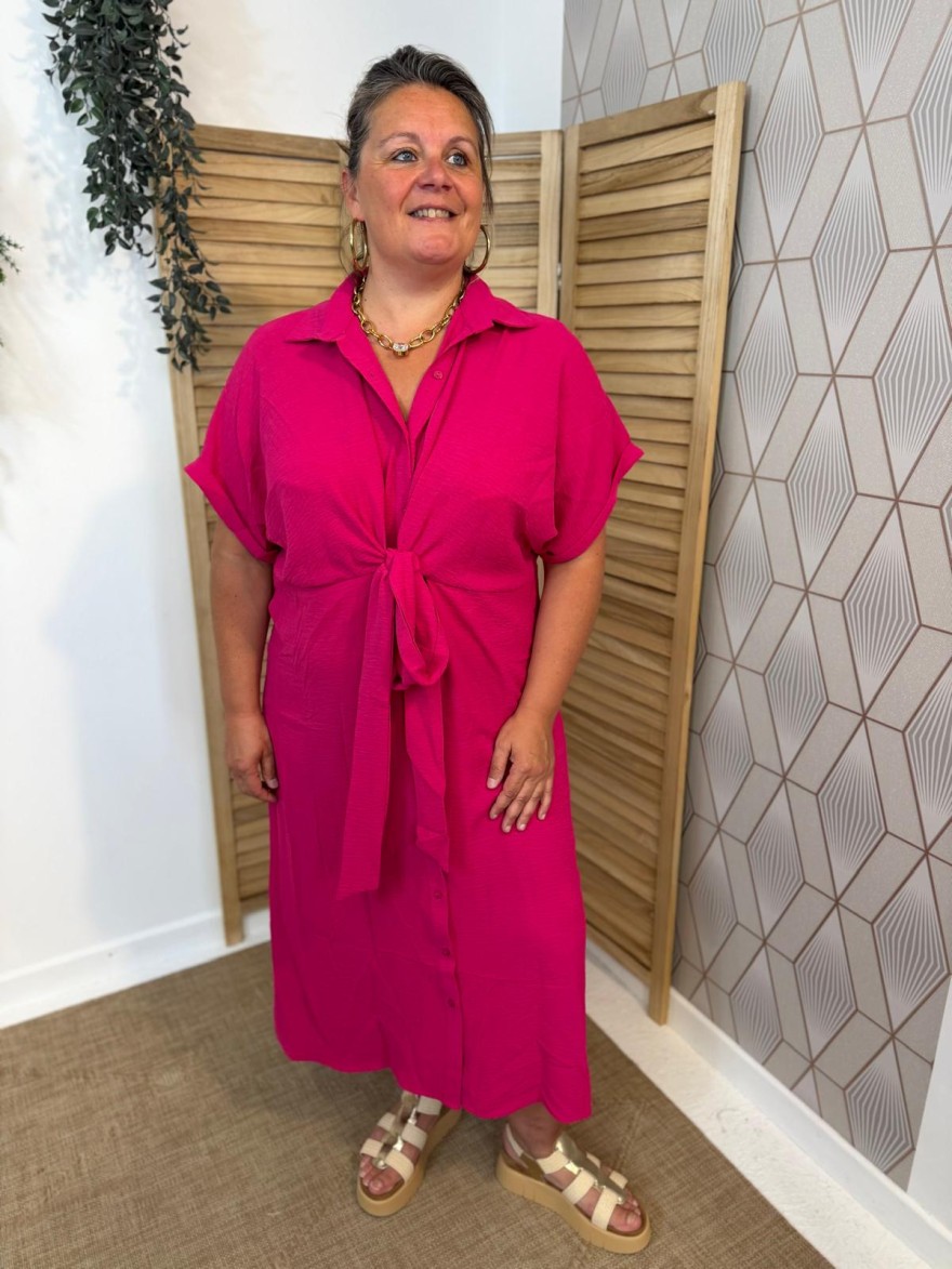 Robe Longue Fuchsia Maelle à Nouer Devant Fluide | Marina & Paloma