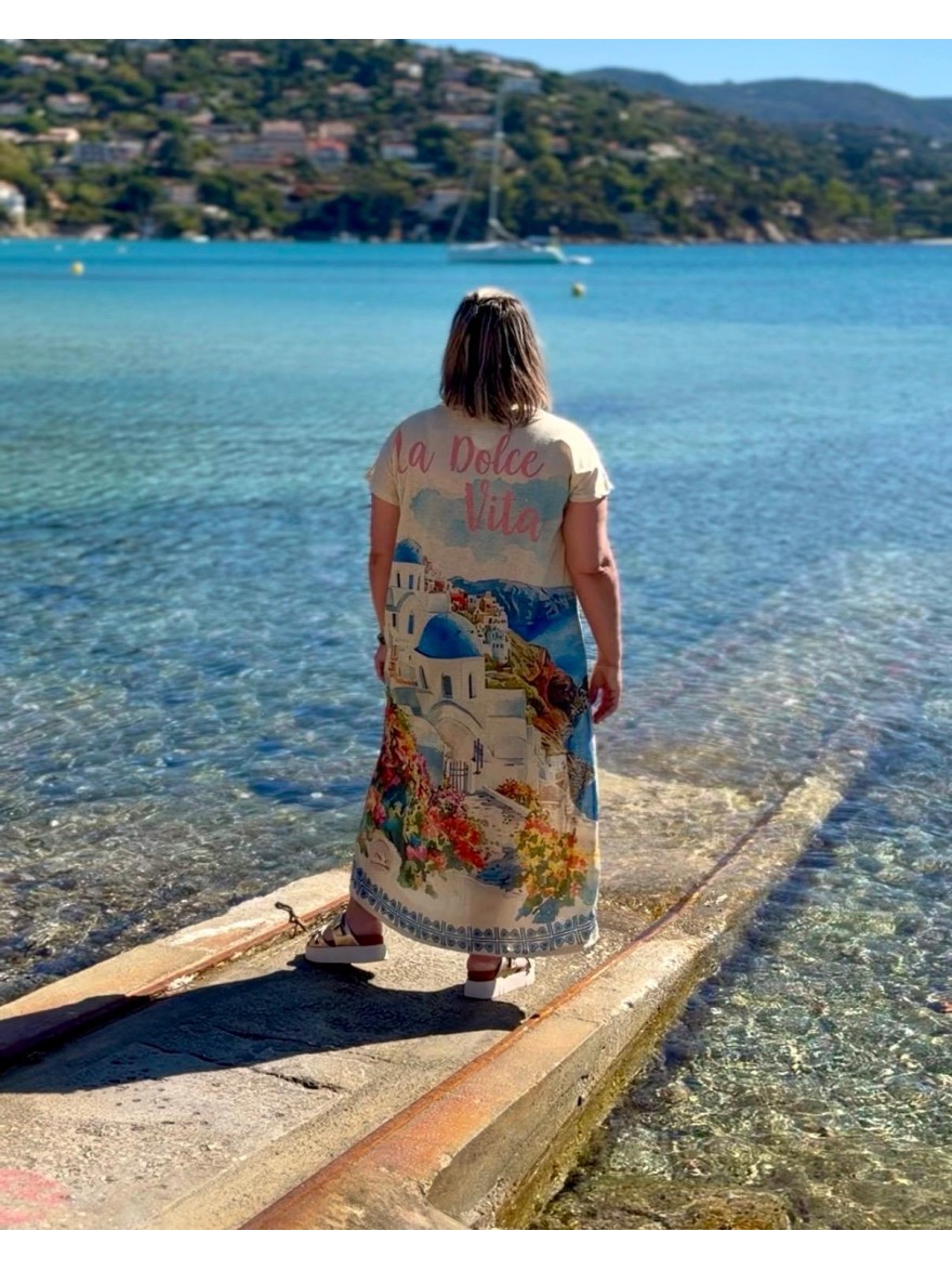 Robe Longue Lurex Imprimé Méditerranéen Femme | Marina & Paloma