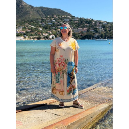 Robe Longue Lurex Imprimé Méditerranéen Femme | Marina & Paloma
