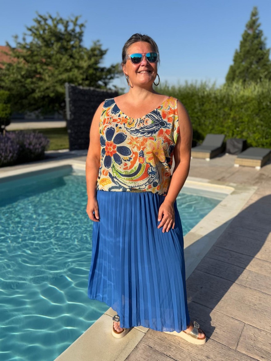 Débardeur Lurex Grande Taille imprimé floral coloré | Marina & Paloma