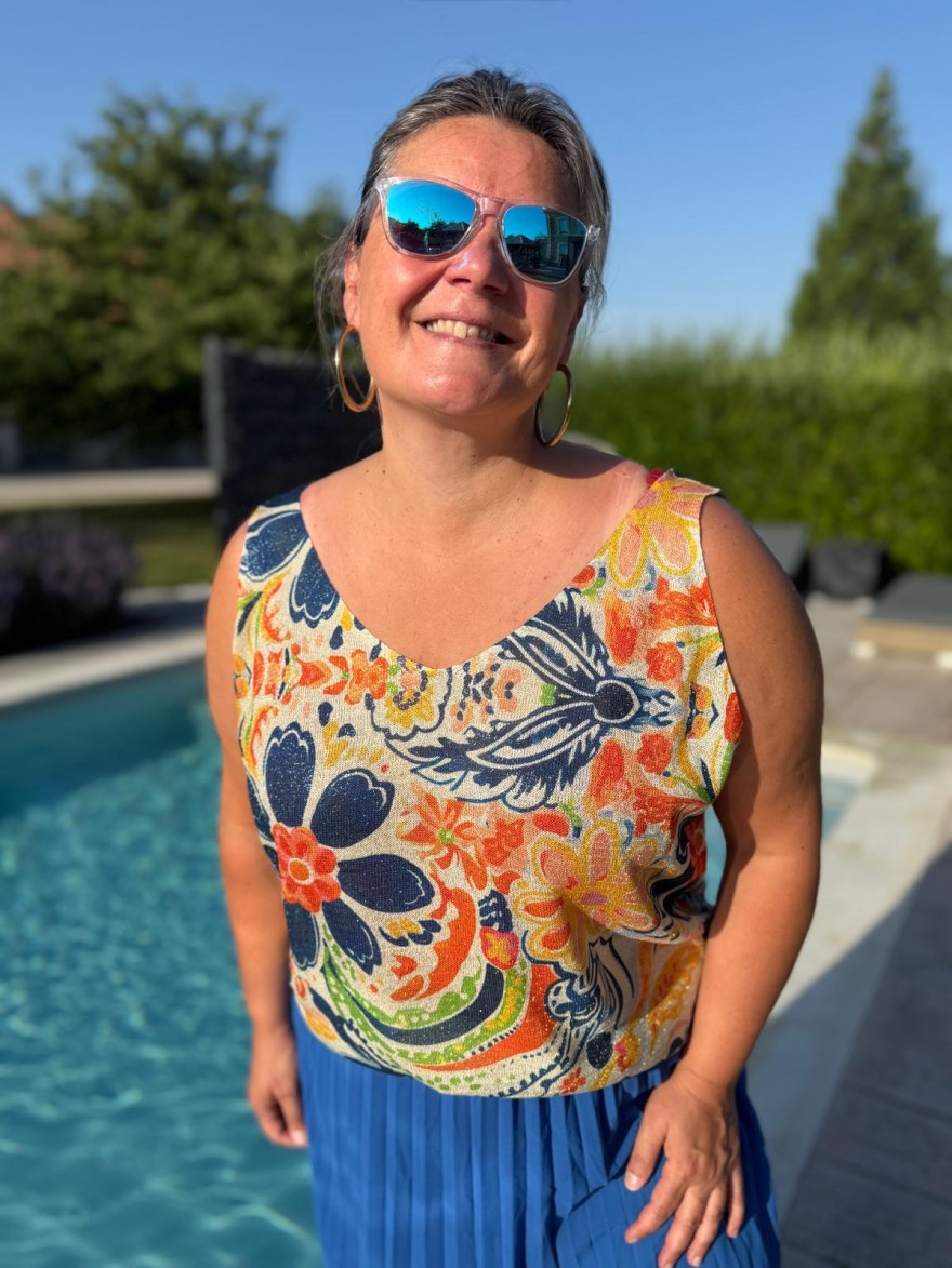 Débardeur Lurex Grande Taille imprimé floral coloré | Marina & Paloma
