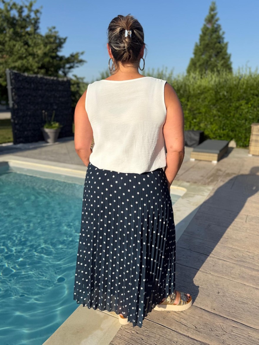 Jupe Longue Plissée à Pois Grande Taille élégante | Marina & Paloma