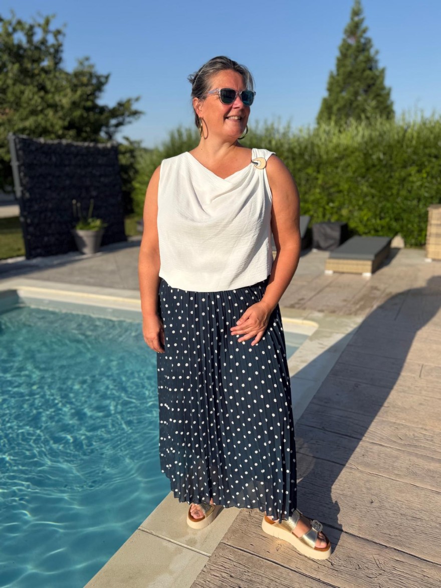 Jupe Longue Plissée à Pois Grande Taille élégante | Marina & Paloma