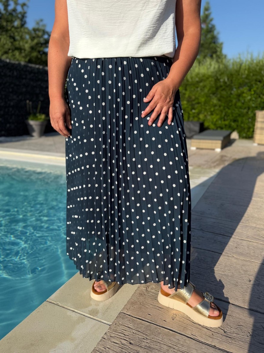 Jupe Longue Plissée à Pois Grande Taille élégante | Marina & Paloma