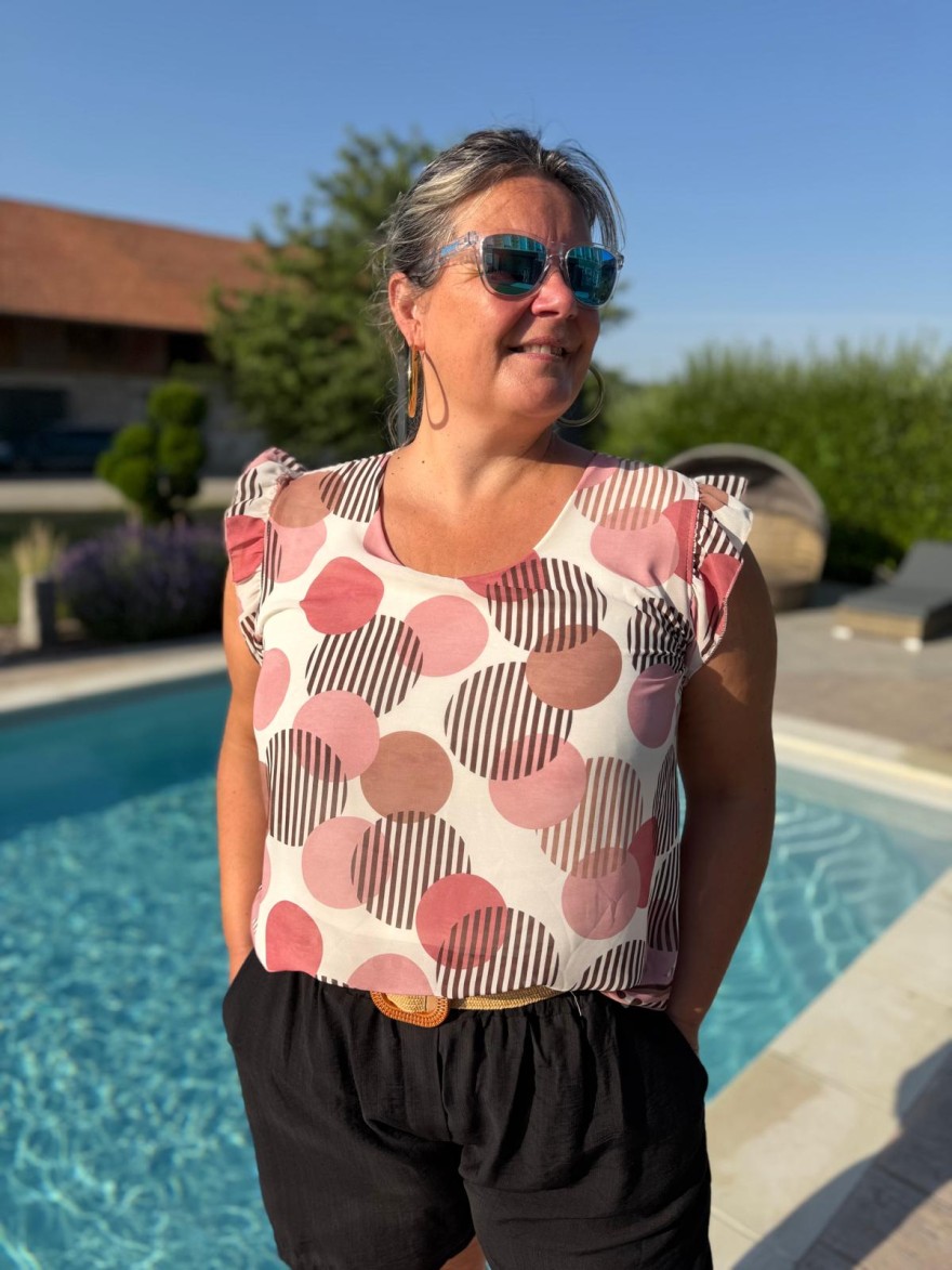 Haut Léger Grande Taille à Manches Plissées imprimé pois | Marina & Paloma