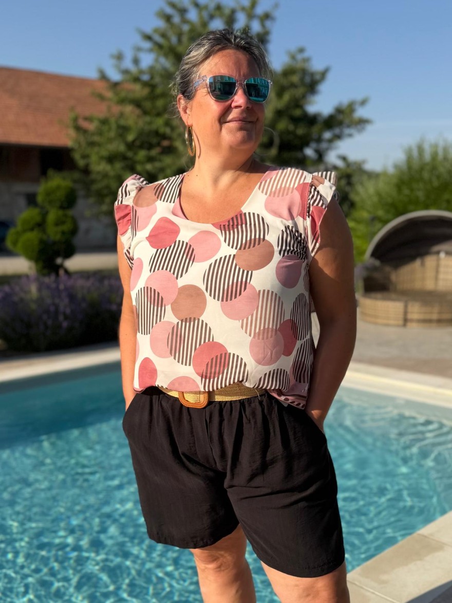 Haut Léger Grande Taille à Manches Plissées imprimé pois | Marina & Paloma