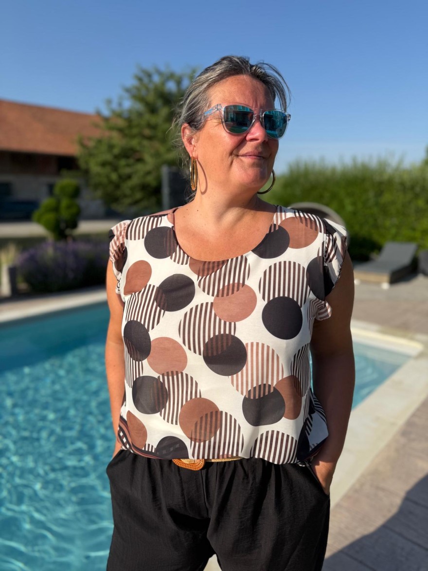 Haut Léger Grande Taille à Manches Plissées imprimé pois | Marina & Paloma