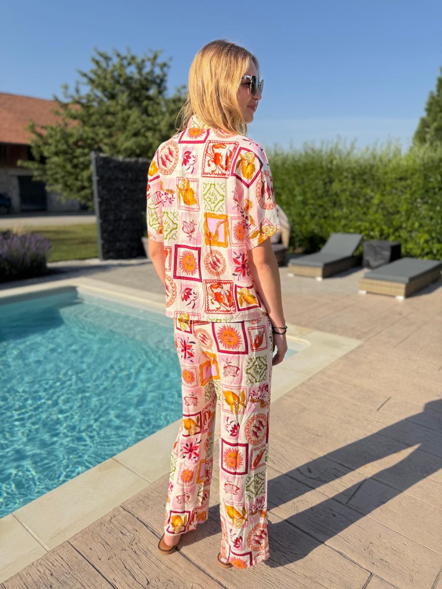 Pantalon Fluide Imprimé Crustacé patchwork estival | Marina & Paloma