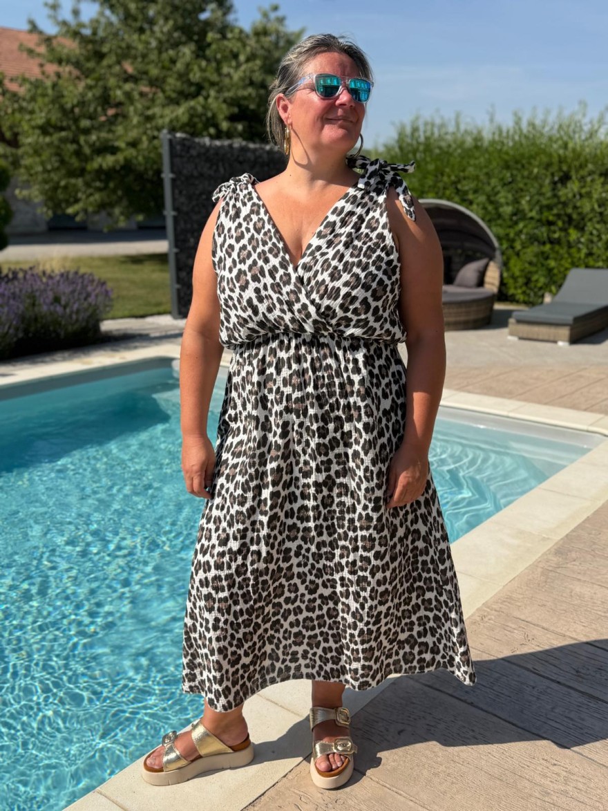 Robe Longue Léopard Grande Taille en gaze de coton | Marina & Paloma