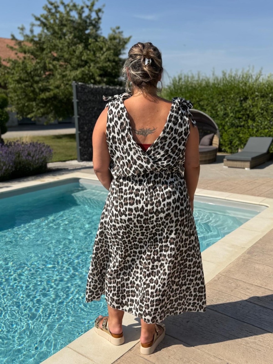 Robe Longue Léopard Grande Taille en gaze de coton | Marina & Paloma