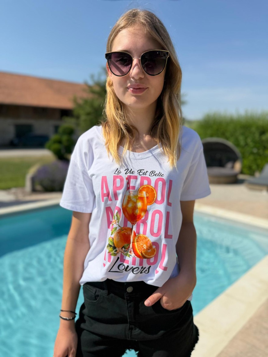 Tee-Shirt Aperol imprimé Aperol Lovers en coton | Marina & Paloma