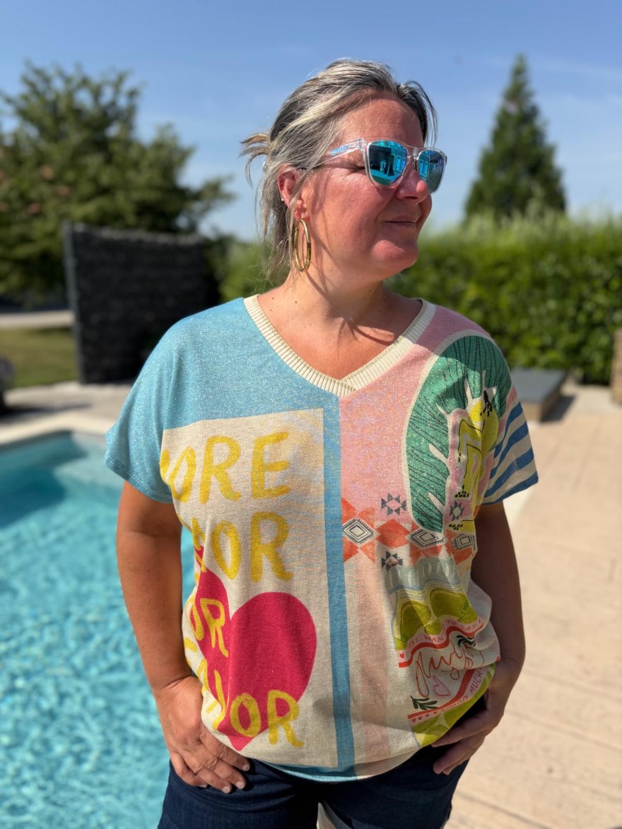 Haut Grande Taille Lurex Colorée imprimé vacances | Marina & Paloma