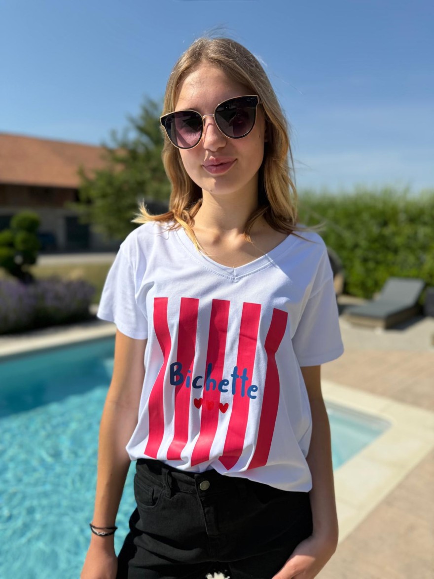 Tee Shirt Bichette Coeur imprimé rayures et cœurs | Marina & Paloma