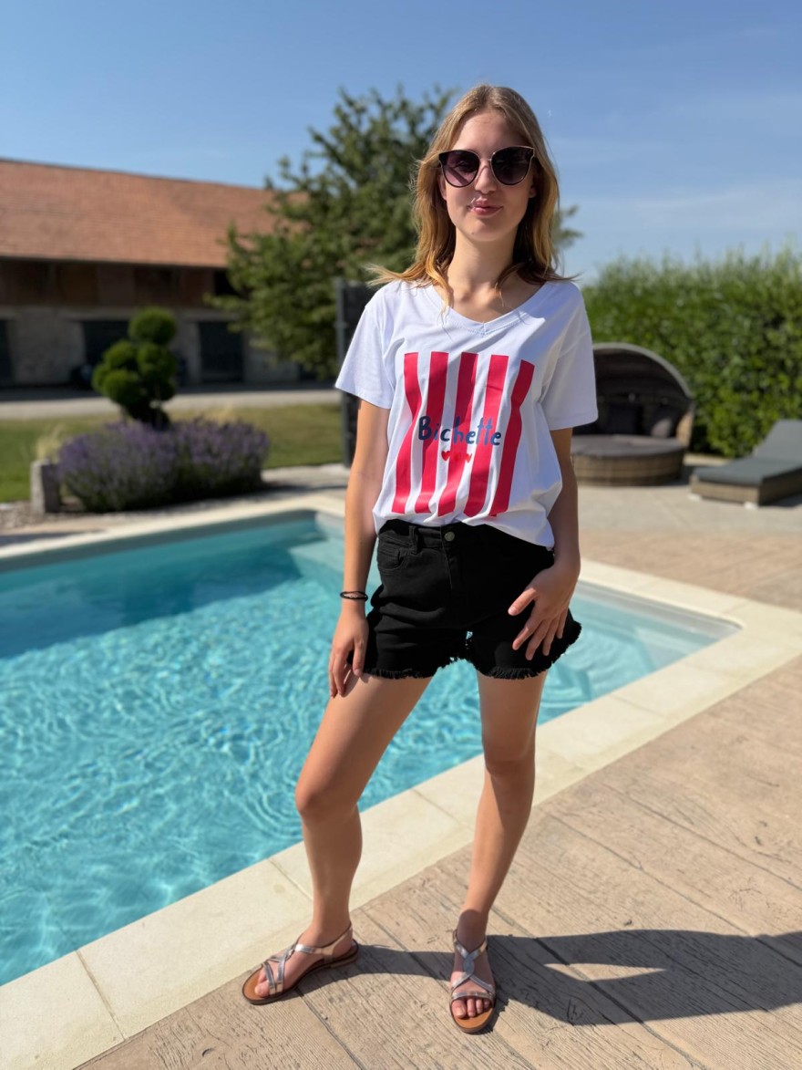 Tee Shirt Bichette Coeur imprimé rayures et cœurs | Marina & Paloma
