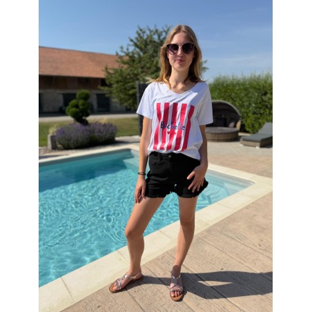 Tee Shirt Bichette Coeur imprimé rayures et cœurs | Marina & Paloma