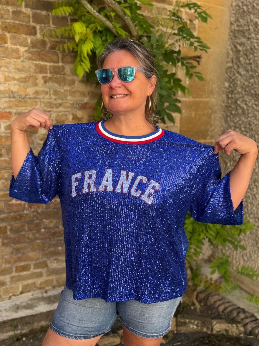Tee-Shirt France à Sequins Grande Taille Made in Italy | Marina & Paloma