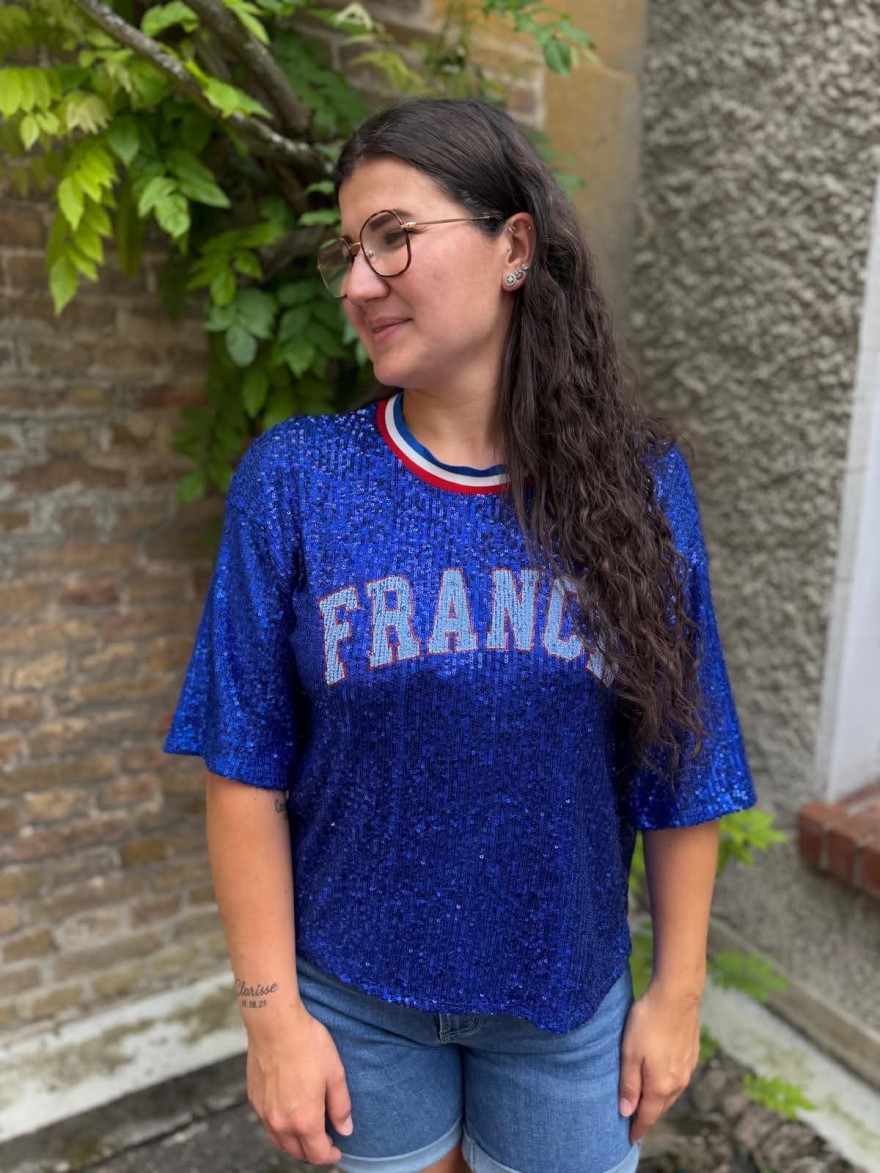Tee-Shirt France à Sequins Femme Made in Italy | Marina & Paloma