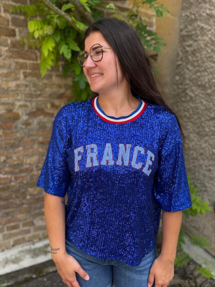 Tee-Shirt France à Sequins Femme Made in Italy | Marina & Paloma
