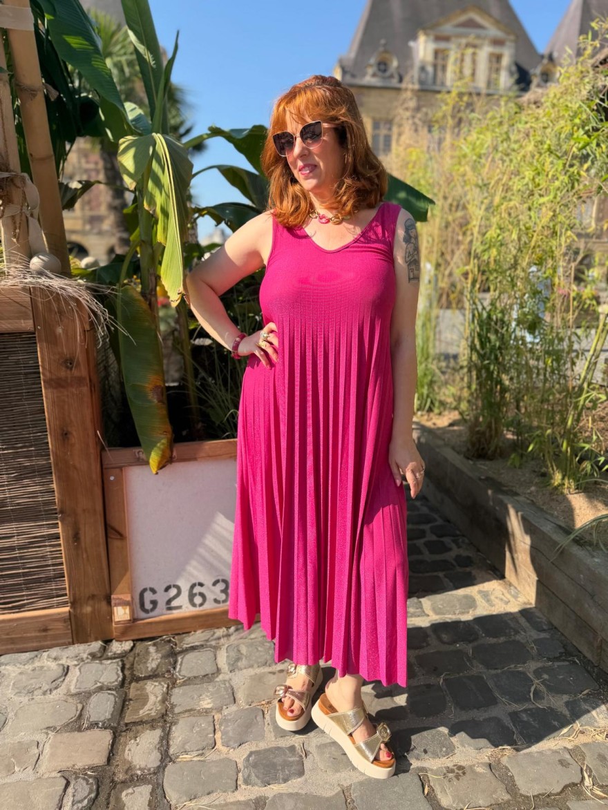 Robe Longue Débardeur Lurex Plissée Fluide Femme | Marina & Paloma