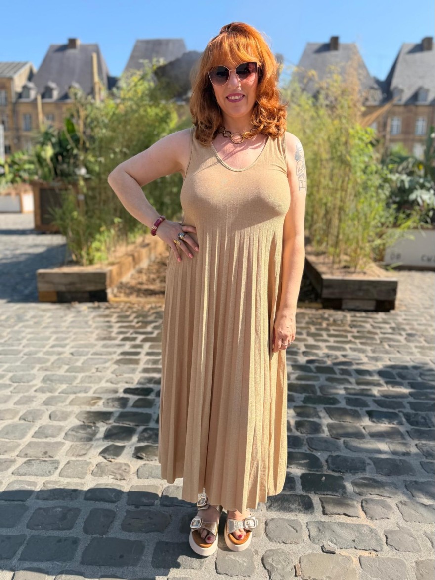 Robe Longue Débardeur Lurex Plissée Fluide Femme | Marina & Paloma