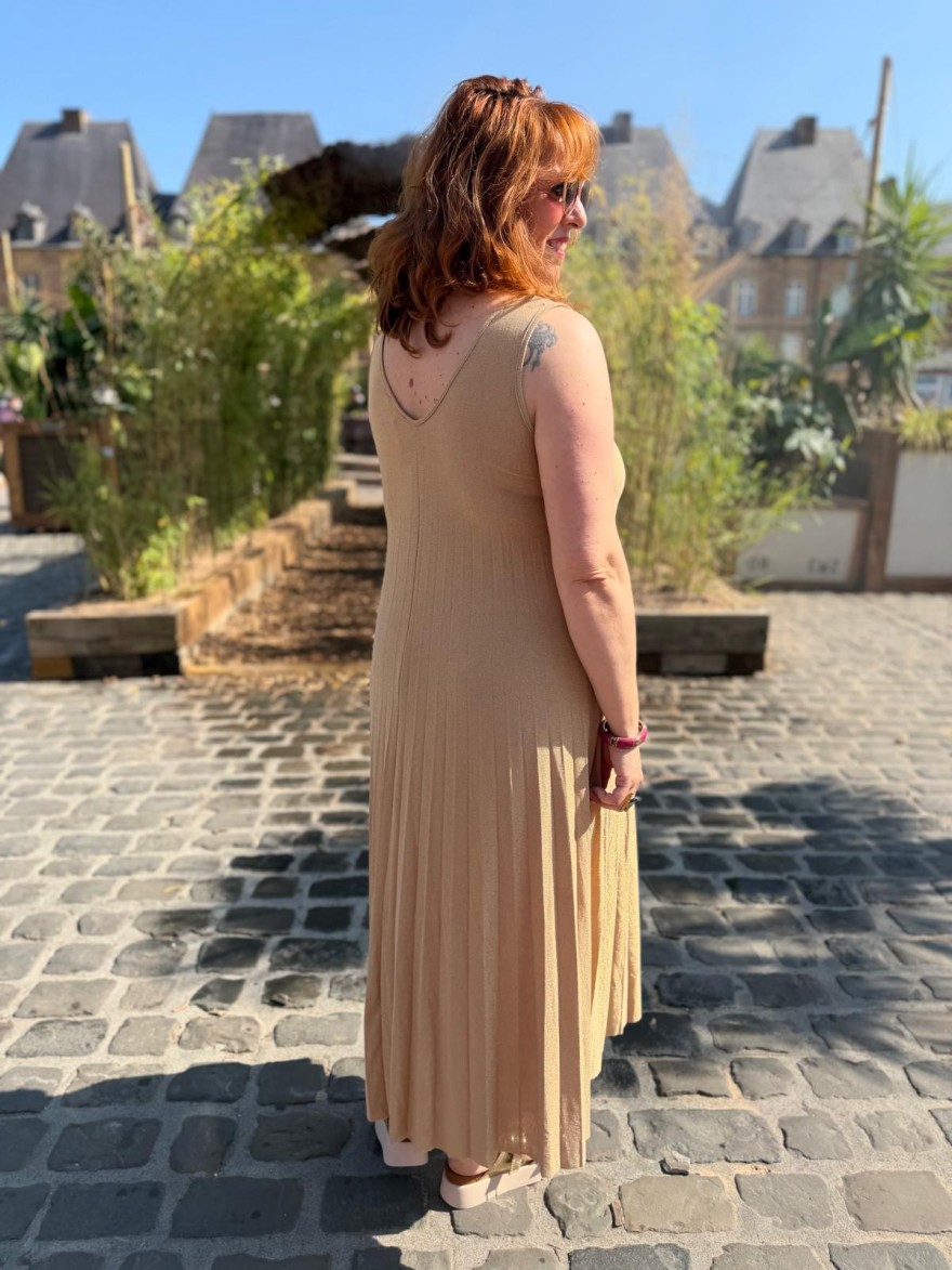 Robe Longue Débardeur Lurex Plissée Fluide Femme | Marina & Paloma