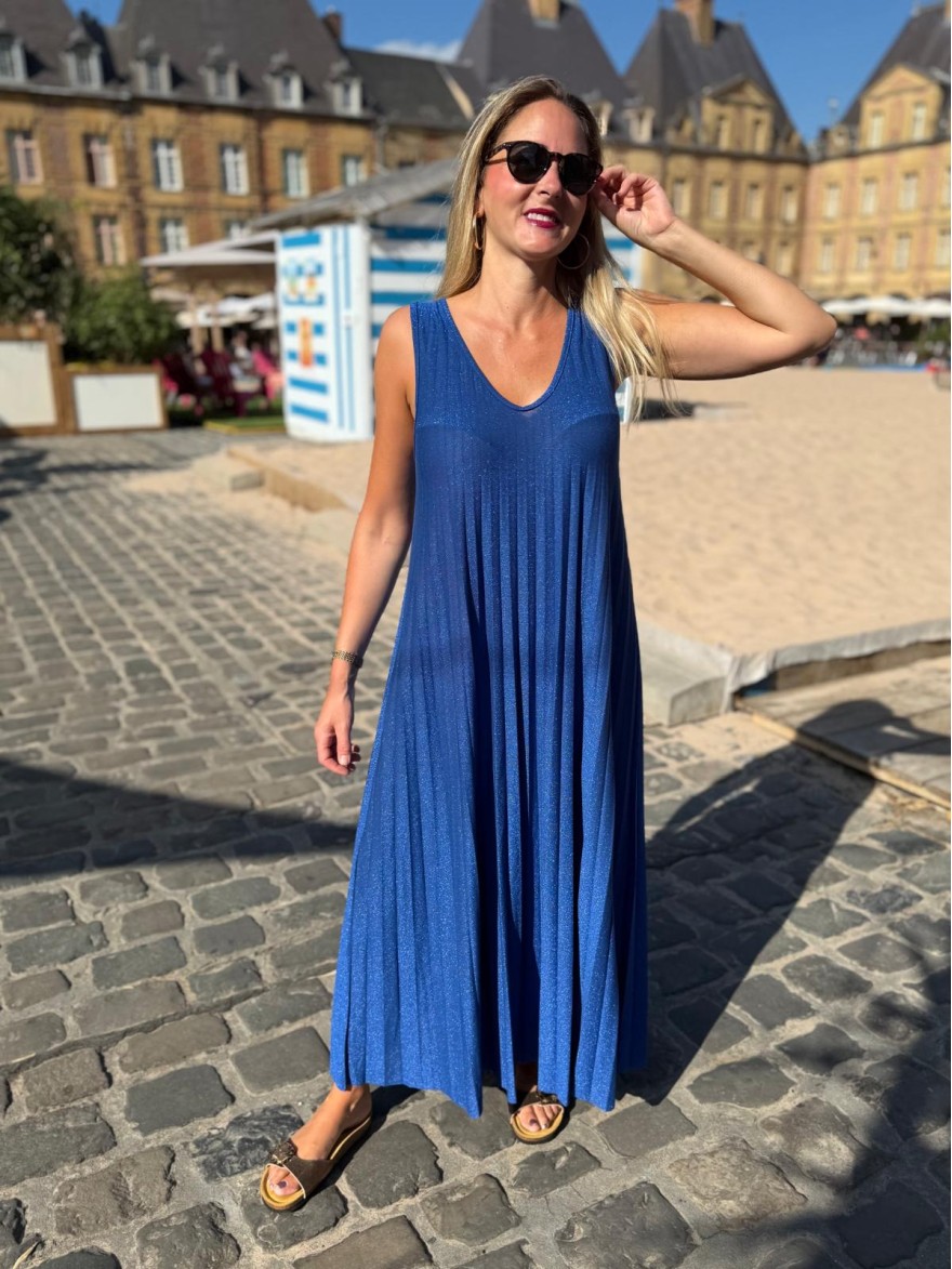 Robe Longue Débardeur Lurex Plissée Fluide Femme | Marina & Paloma