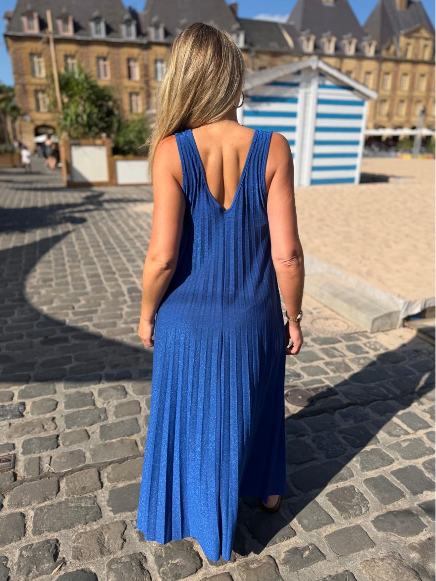 Robe Longue Débardeur Lurex Plissée Fluide Femme | Marina & Paloma
