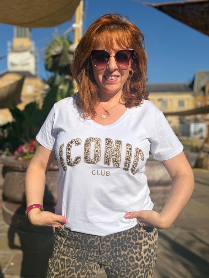 Tee-Shirt Col V Iconic Léopard Femme Coton | Marina & Paloma