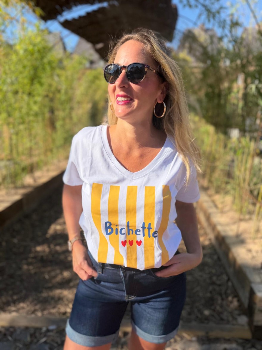 Tee Shirt Bichette Coeur imprimé rayures et cœurs | Marina & Paloma