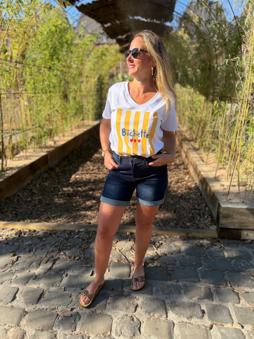 Tee Shirt Bichette Coeur imprimé rayures et cœurs | Marina & Paloma