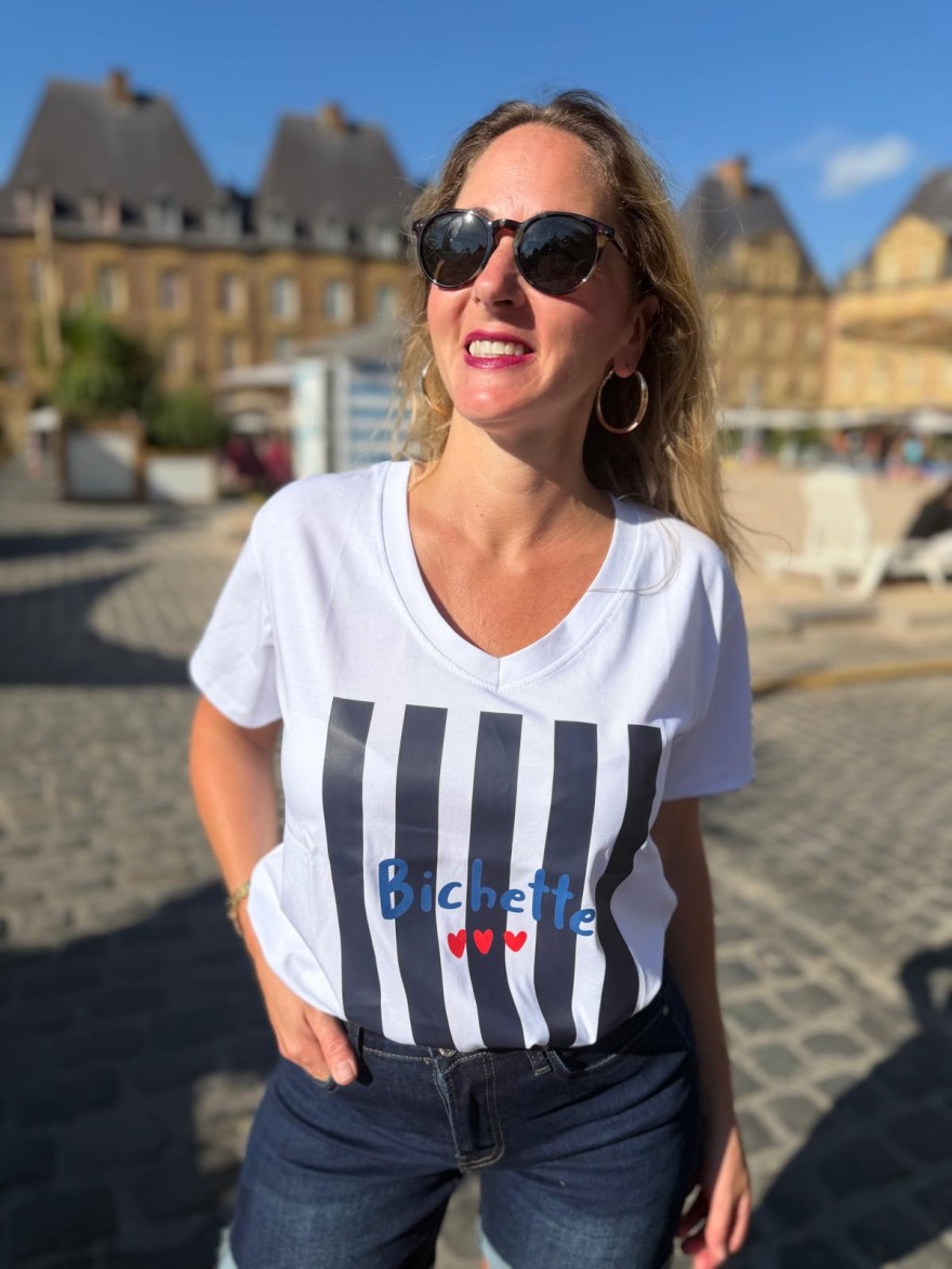 Tee Shirt Bichette Coeur imprimé rayures et cœurs | Marina & Paloma