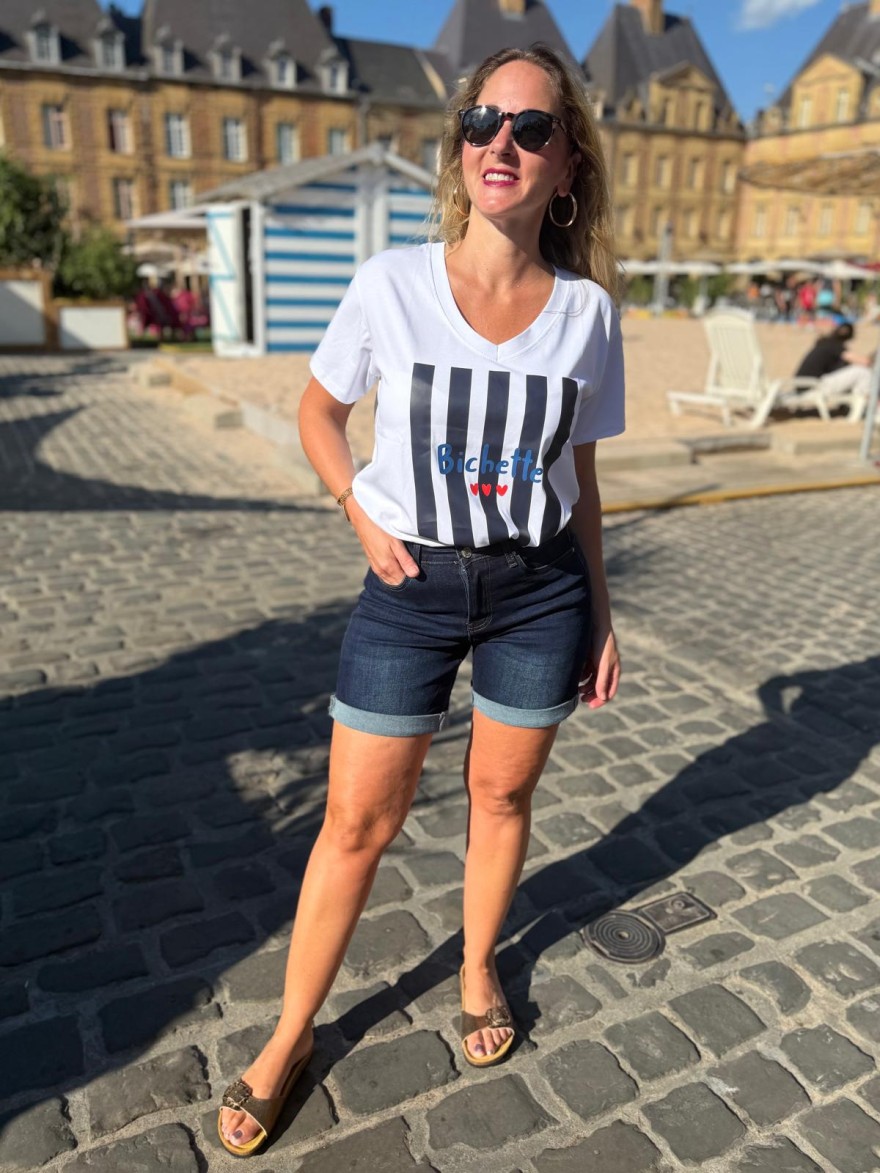 Tee Shirt Bichette Coeur imprimé rayures et cœurs | Marina & Paloma