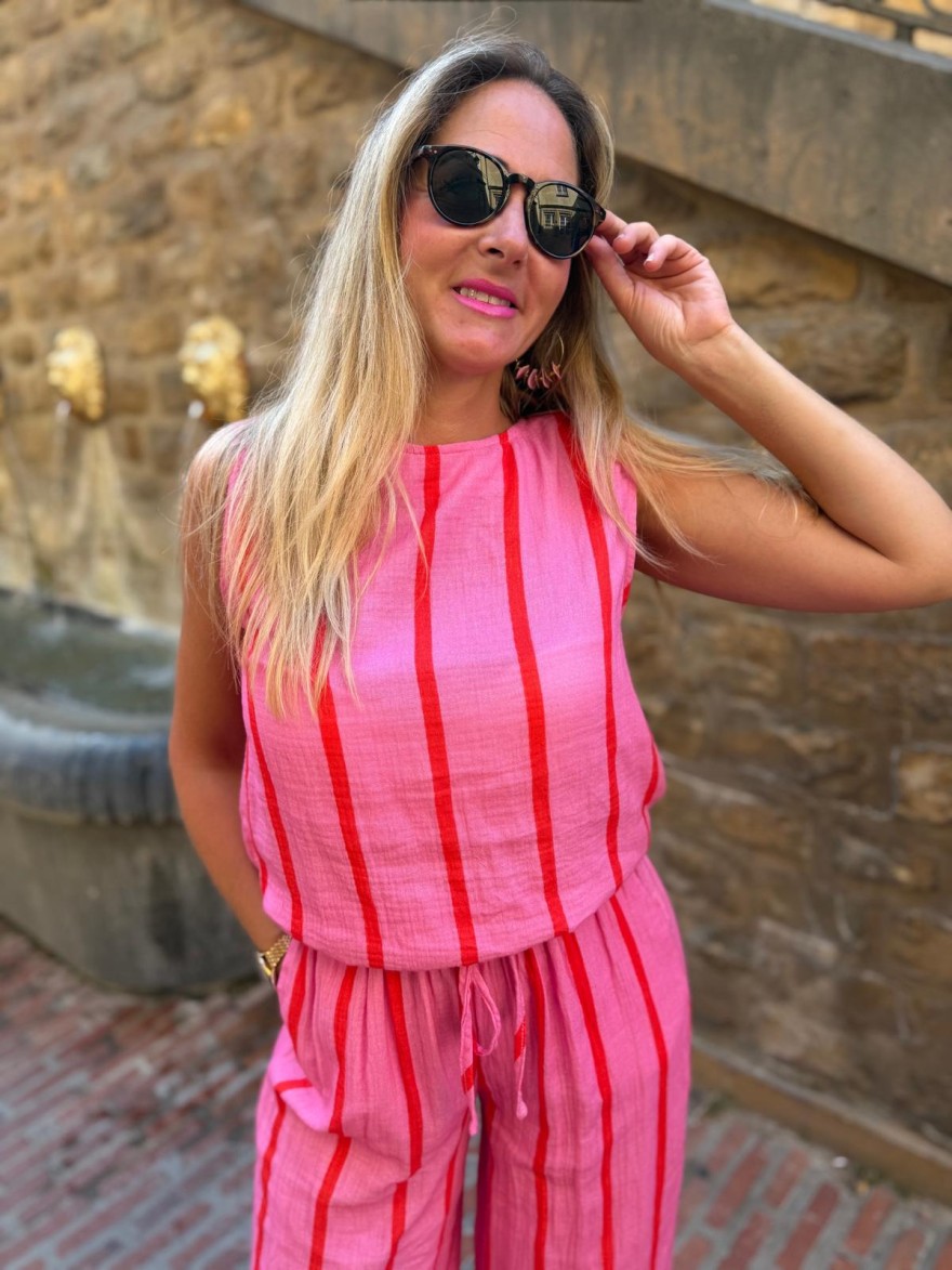 Ensemble Haut & Pantalon Rayé Fuchsia Kilky | Marina & Paloma