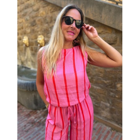 Ensemble Haut & Pantalon Rayé Fuchsia Kilky | Marina & Paloma