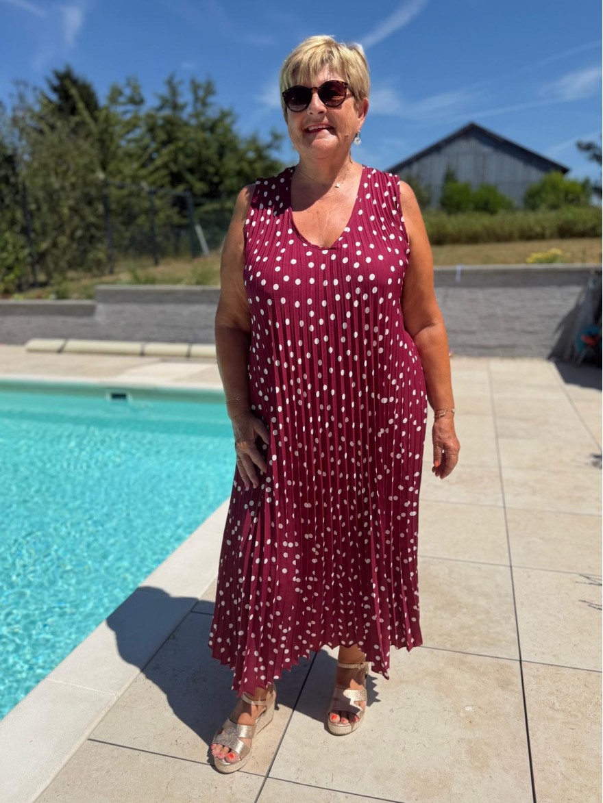 Robe longue plissée à pois grande taille | Marina & Paloma