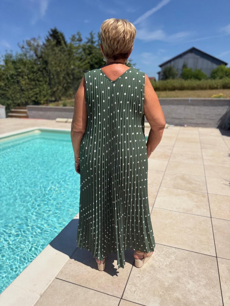 Robe longue plissée à pois grande taille | Marina & Paloma