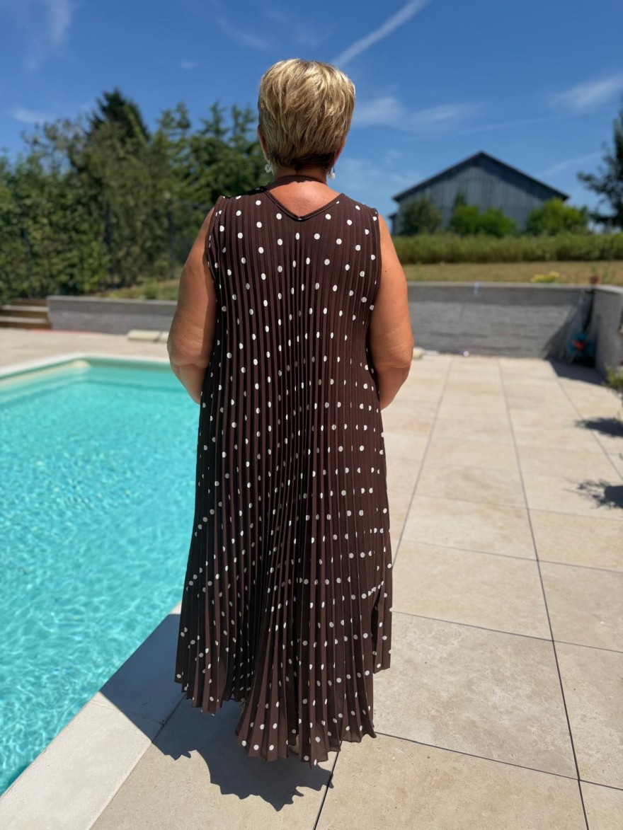 Robe longue plissée à pois grande taille | Marina & Paloma