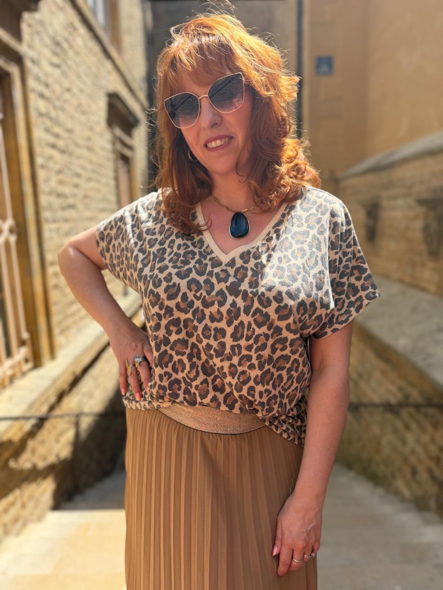 Haut Large Léopard en Lurex Femme | Marina & Paloma