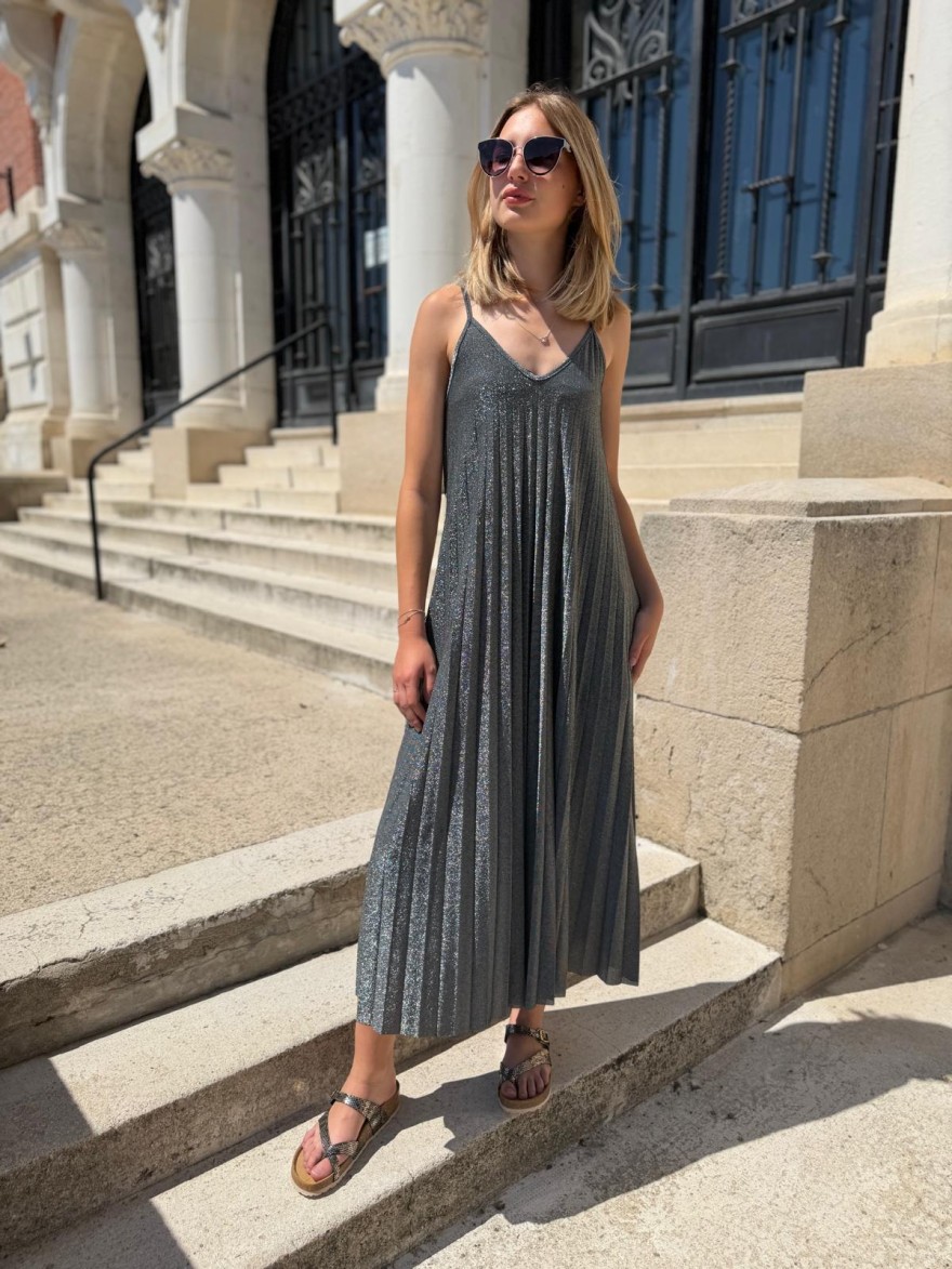 Robe Longue à Bretelles Pailletée Col V Héra | Marina & Paloma