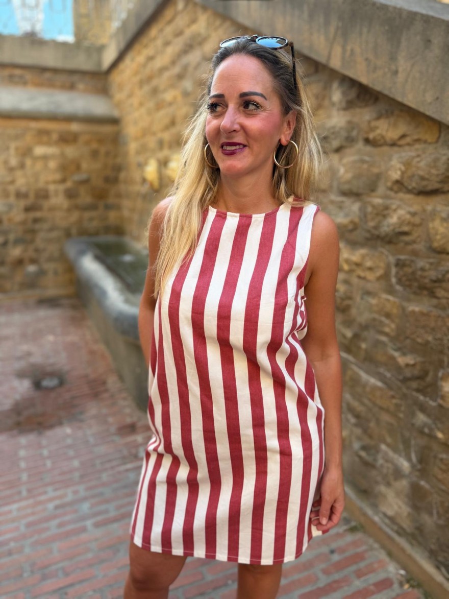 Robe Courte Rayée Rose Kilky Femme | Marina & Paloma