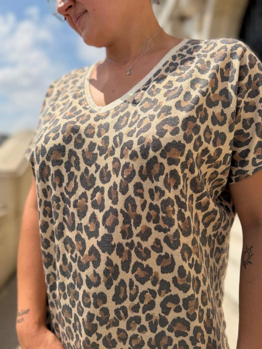Haut Large Léopard en Lurex Femme | Marina & Paloma