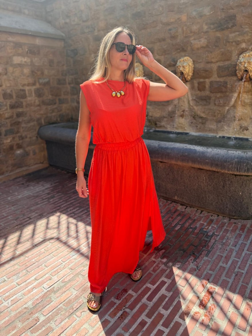 Ensemble Haut et Jupe Kilky Corail Fluide Femme | Marina & Paloma