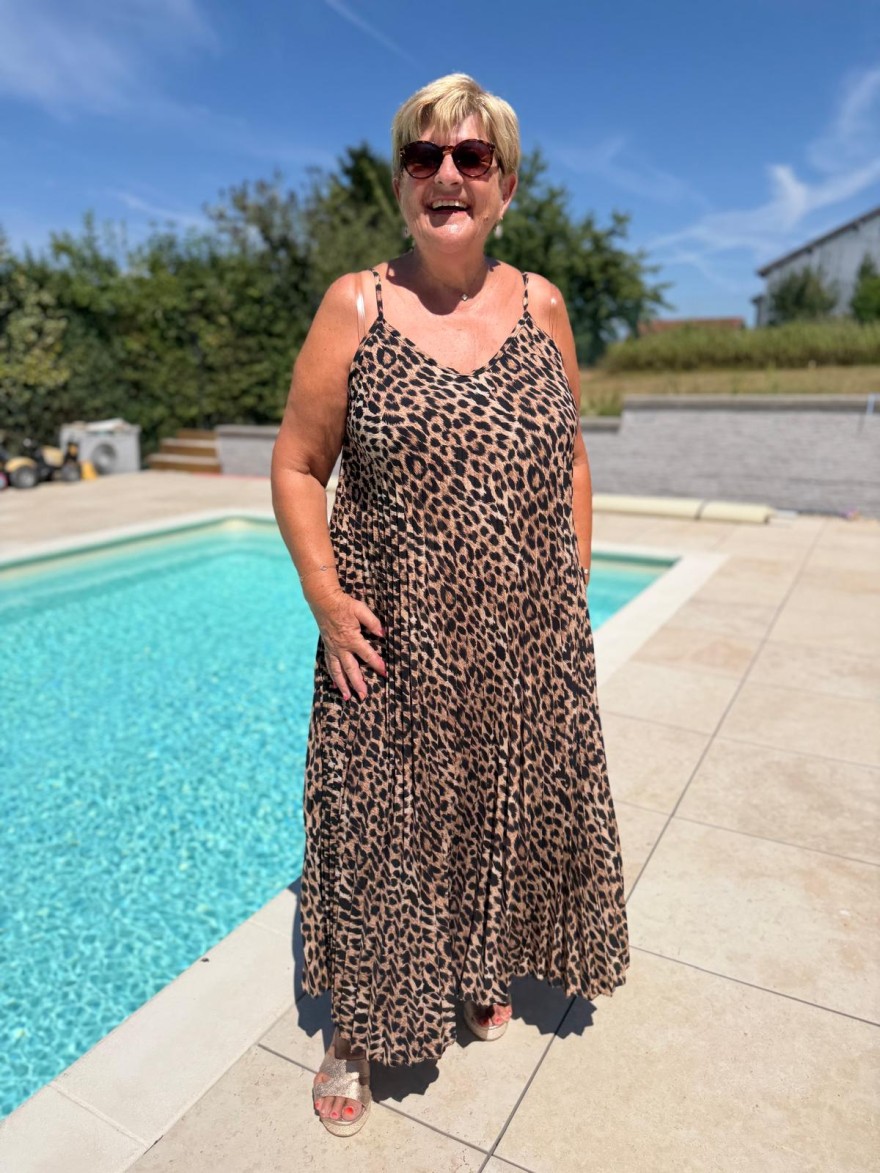 Robe Léopard Plissée Grande Taille Bretelles Femme | Marina & Paloma