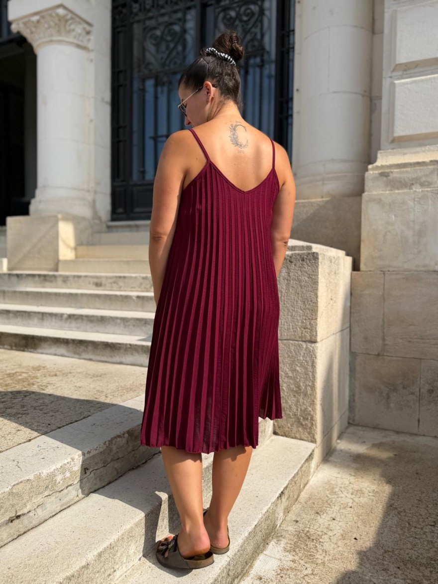 Robe Plissée Fine Bretelle Unie Légère Taille Unique | Marina & Paloma