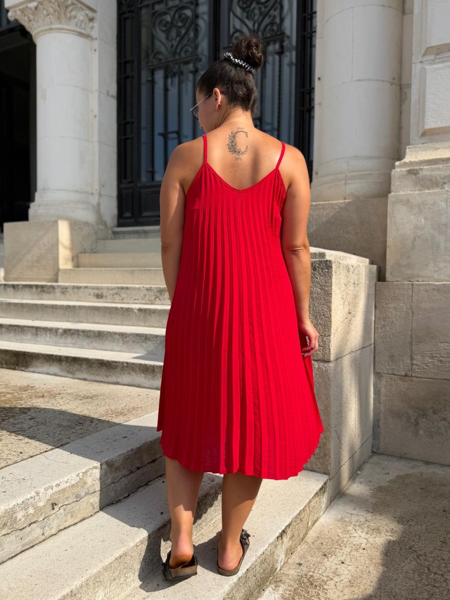 Robe Plissée Fine Bretelle Unie Légère Taille Unique | Marina & Paloma